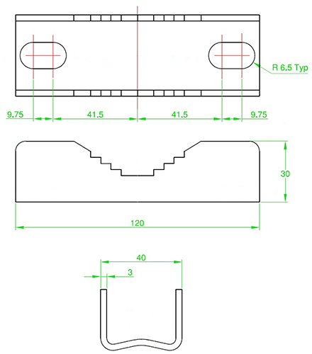 304 stainless steel toothed V-block mount, suits A-7143 U-bolt for 70-77mm O.D. pipe/tube